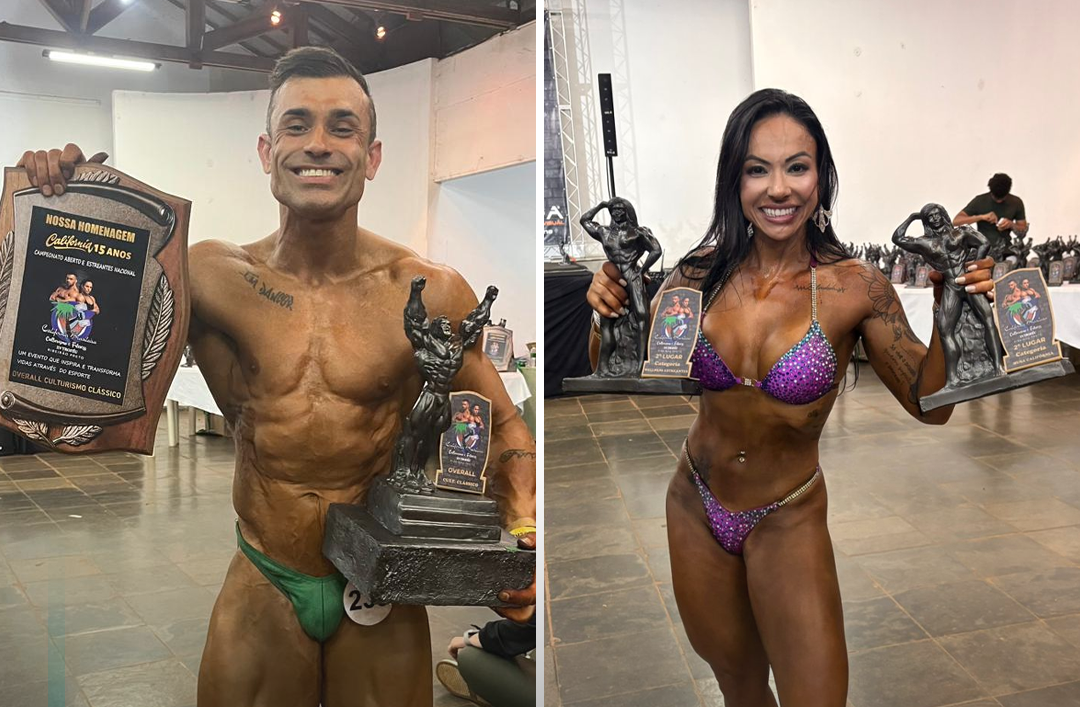 Casal de fisiculturistas de Extrema brilha em competição estadual e conquista cinco títulos inéditos